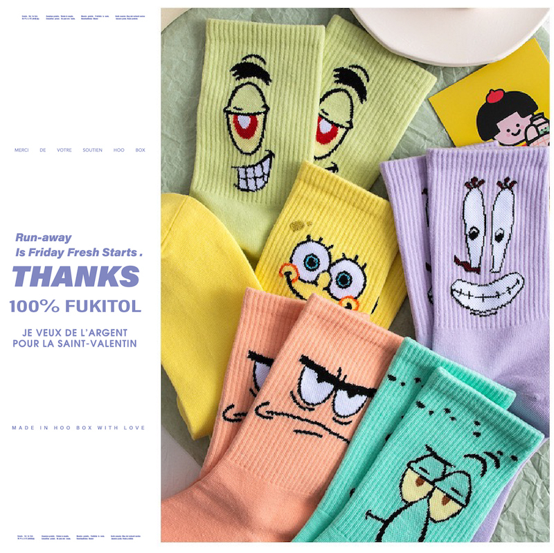 Sale Patrick Star Squidward Spongebob Mr. Krabs Funny Mid-Calf Colorful Women's Socks
