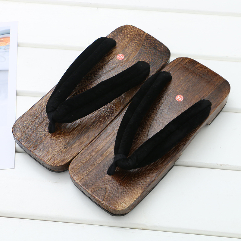 Japanese-Style Kimono-Style Men's Square-Toe Wooden Clogs, Retro Wooden Slippers, Flip-Flops/Thick-Soled Home Slippers