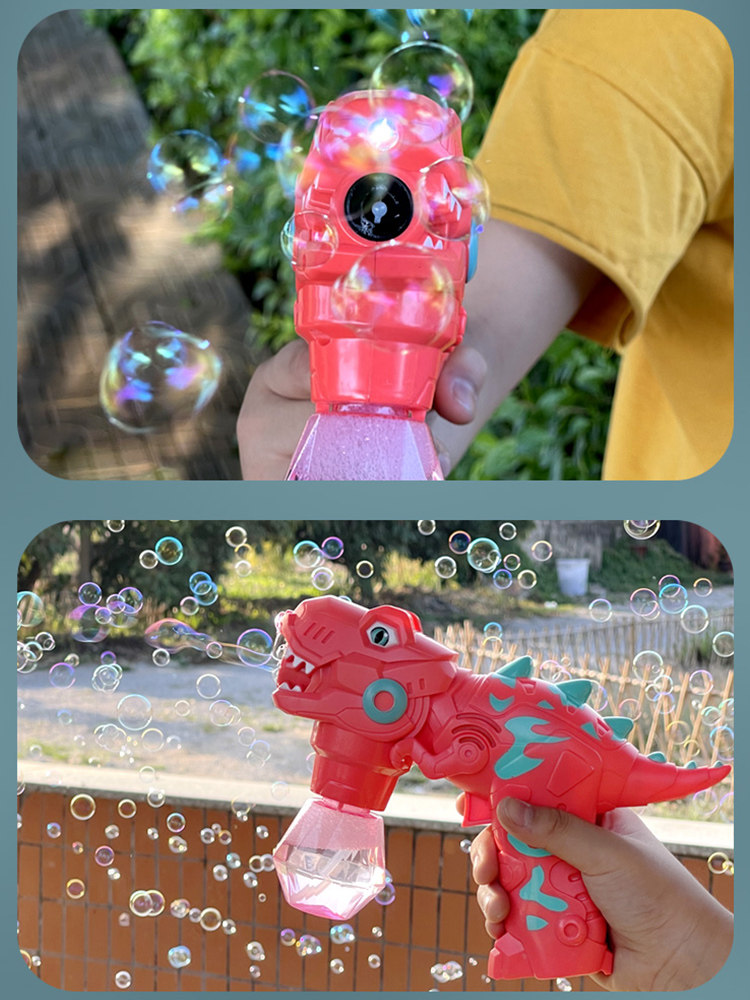 Children's Dinosaur Bubble Blowing Machine Handheld Net Red Explosion Automatic Toy Stick Manual Liquid Electric Rainbow Bubble Gun