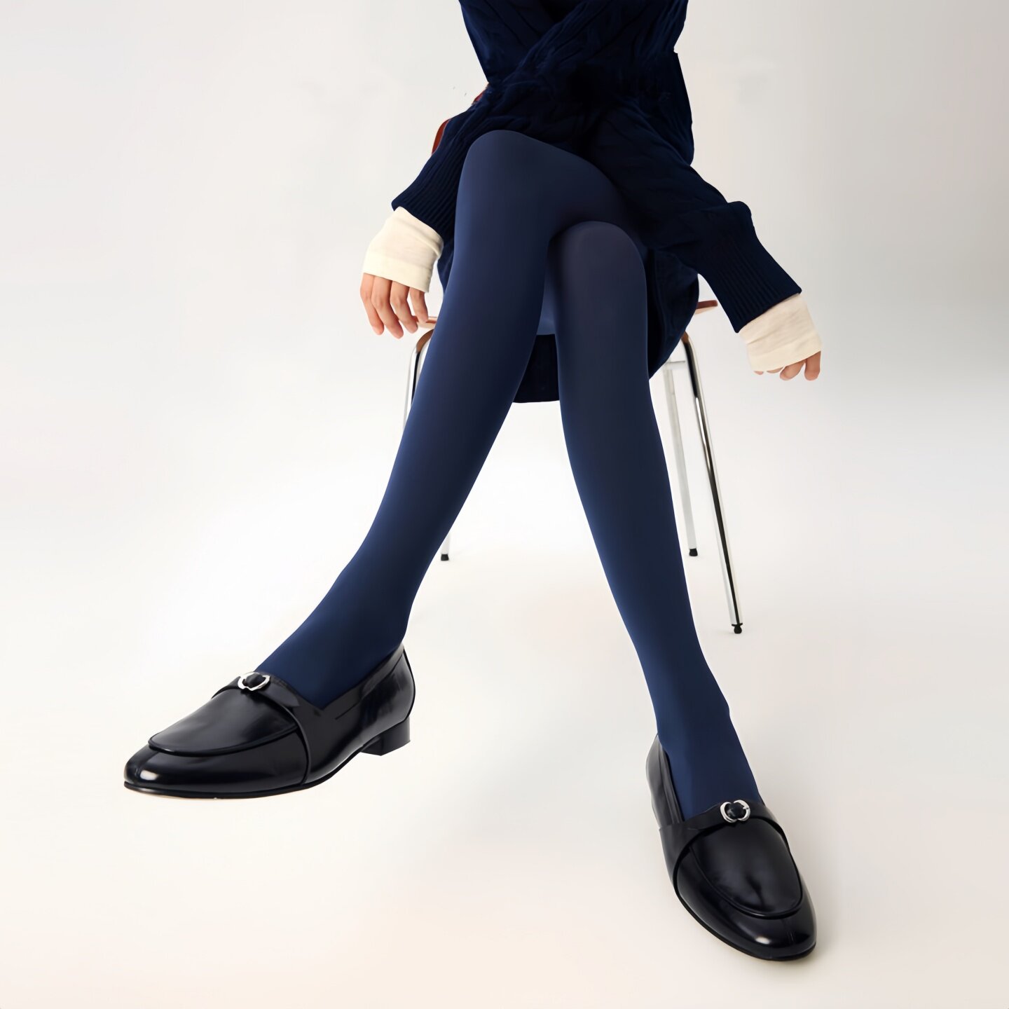 Japanese 380D navy blue pantyhose for women, autumn and winter matte finish, thickened crotch, no fleece lining, butt-lifting and slimming leggings.