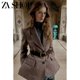 2025 winter new women's lapel long-sleeved shoulder pads and belt herringbone twill suit jacket 4387263