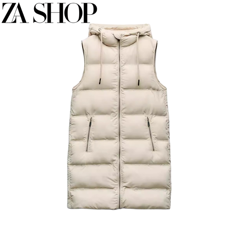New Autumn and Winter Stand-Up Collar Hooded Long down Cotton Vest Sleeveless Vest Cotton Coat 3046219