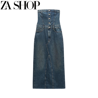 taobao agent Demi-season tube top, design denim dress, city style, fitted