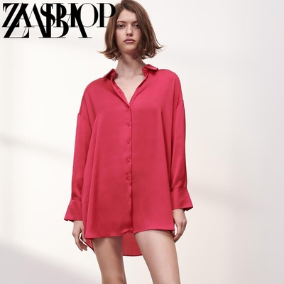 taobao agent ZA Shop silk satin texture loose shirt female summer red wild long sleeves 036606060630