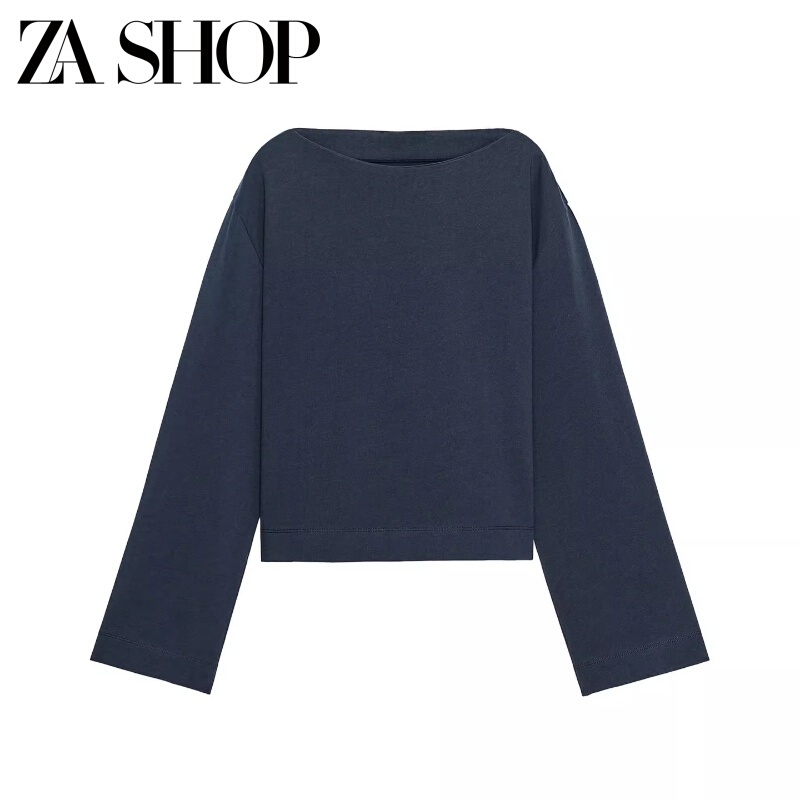 2025 Autumn New Women's Cotton Boat Neck Long Sleeve Top Minimalist Versatile Casual T-Shirt Base Shirt 0264456