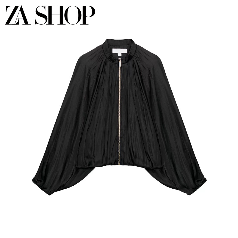 2026 Summer New Arrivals Women's Fashion Versatile Long-Sleeve Round-Neck Satin Bomber Jacket 4387376