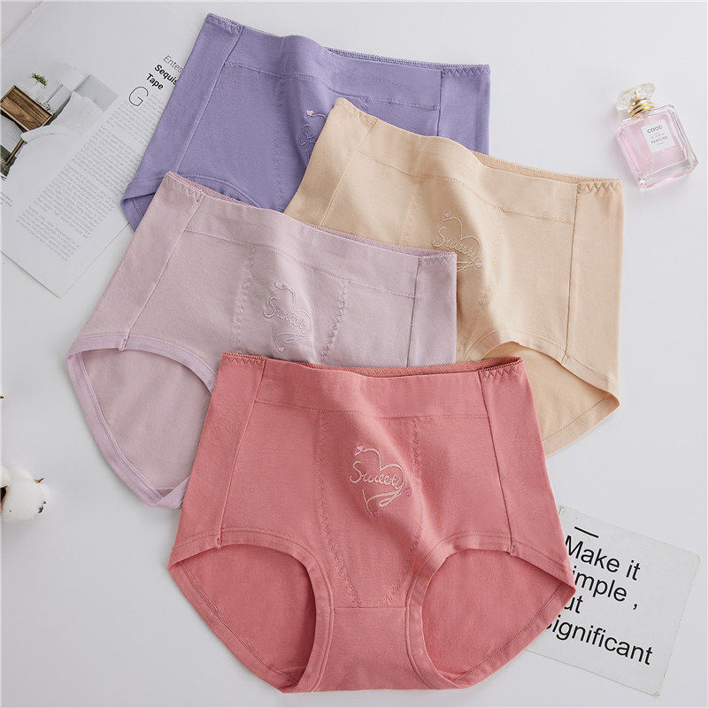High waist belly warm palace underwear ladies cotton antibacterial breathable briefs head cotton embroidery mother buttocks shorts
