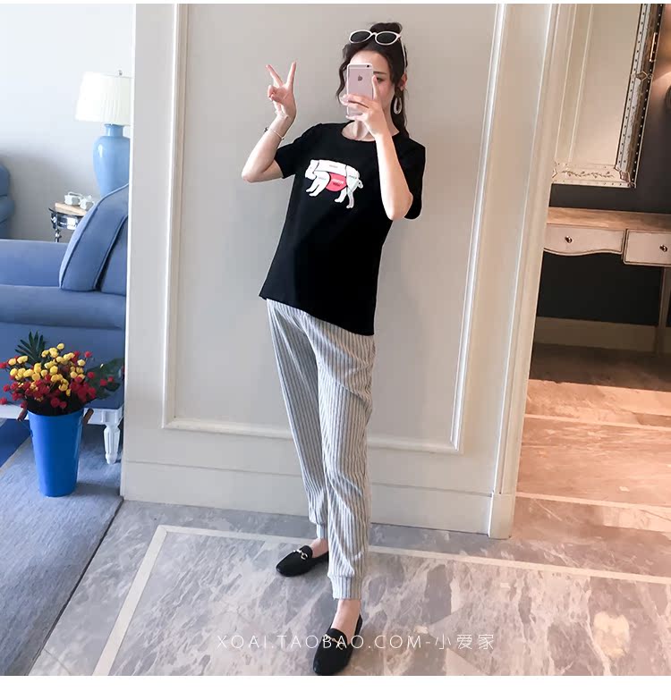 Phụ nữ mang thai mùa hè 2019 thời trang mới thủy triều mẹ ngắn tay cho bà bầu Áo thun rộng rãi thể thao và giải trí hai mảnh hè. - Áo thai sản áo ngực cho mẹ bầu