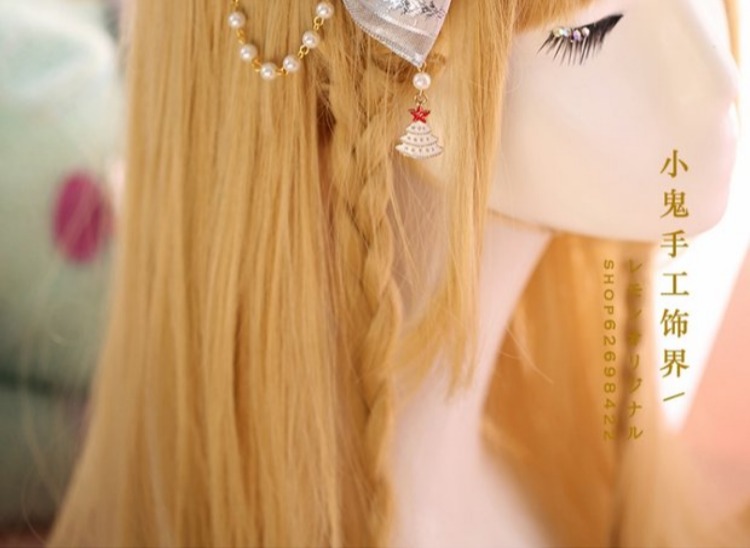 Handmade Christmas Star Pearl Bow Lolita Hairpin Hairpin kc Headwear Lolita Red Hair Phụ kiện headband - Phụ kiện tóc dây buộc tóc hot nhất hiện nay