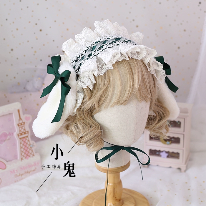 Cosplay&ware Handmade Plush Lop Ear Detachable Hair Band Soft Girl Kawaii Bunny Lolita Lace Bowknot Headwear Kc Accessories -Zentai shop online