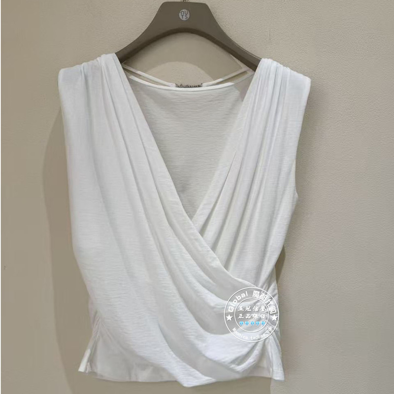 Nuts Domestic Purchasing Agent 2026 Summer Solid Color V-Neck Pleated Waist Fashion Sleeveless T-Shirt 7280217A1