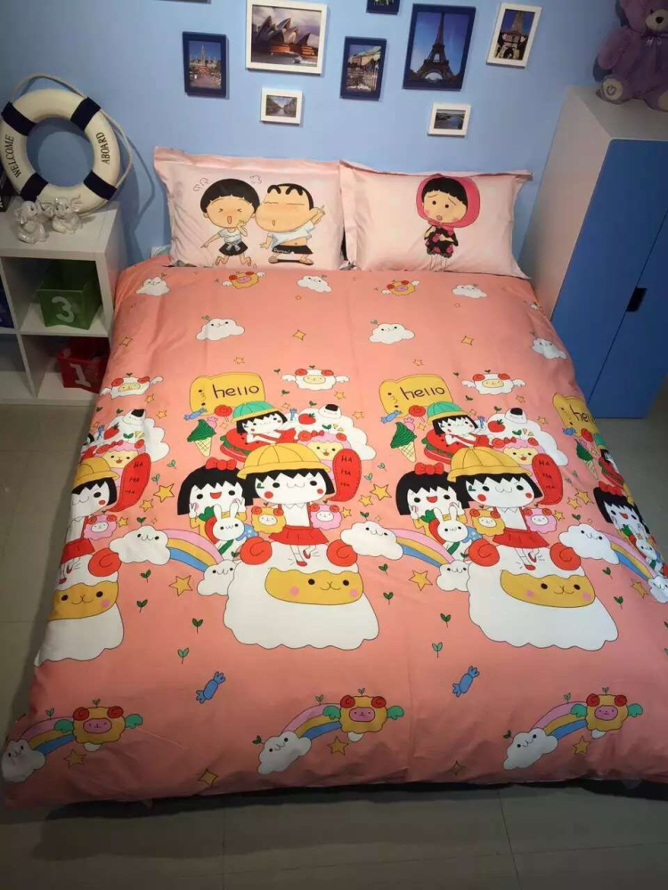 Crayon Chibi Maruko gia đình bốn bông chăn bông phim hoạt hình ba đứa con lên giường bằng vải Mikasa - Bộ đồ giường bốn mảnh chăn ga forever