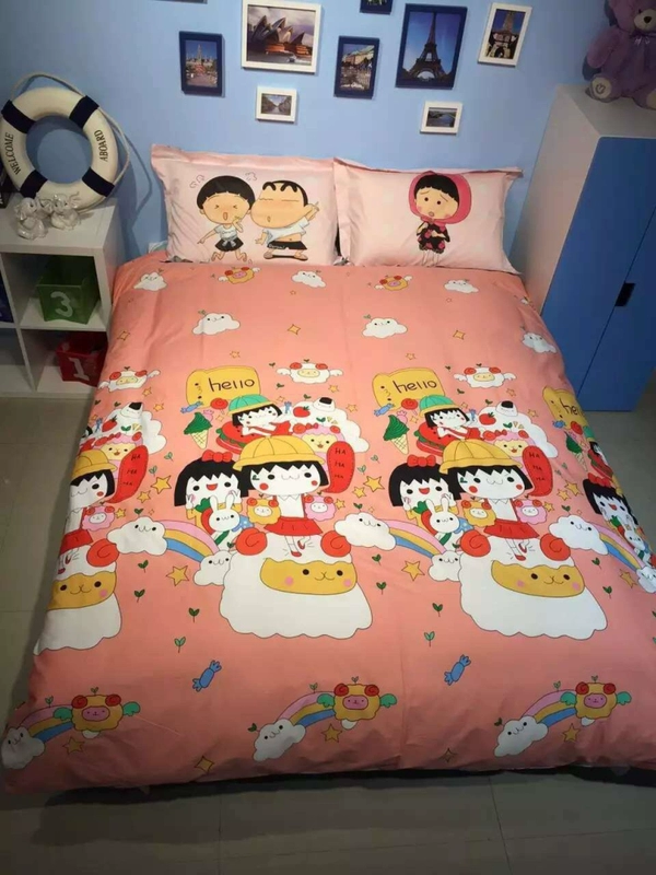 Crayon Chibi Maruko gia đình bốn bông chăn bông phim hoạt hình ba đứa con lên giường bằng vải Mikasa - Bộ đồ giường bốn mảnh