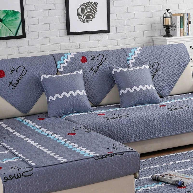 Sofa đệm đơn giản hiện đại bốn mùa vải cotton phổ biến Đệm da châu Âu chống trượt toàn diện bao gồm khăn - Ghế đệm / đệm Sofa