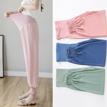 2021 pregnant women Spring Summer bottoming ankle-length pants tie pants wide leg tide wear cool breathable ice silk chiffon pants