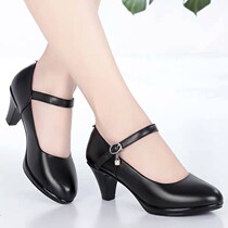 Spring womens shoes 2020 early spring with cheongsam catwalk shoes womens middle heel thin heel waterproof table work shoes a word buckle Black