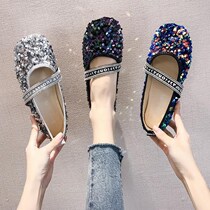 Fat feet wide feet womens shoes Bean shoes suitable for foot wide feet fat single shoes women 2020 Summer new sequin fairy