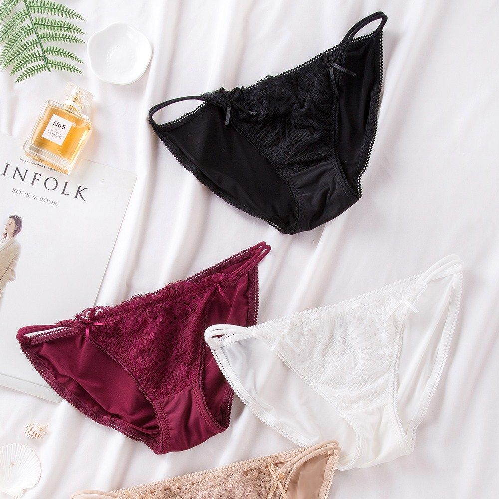 Wine red underwear lace low waist mesh yarn princess hollow fine band narrow panties