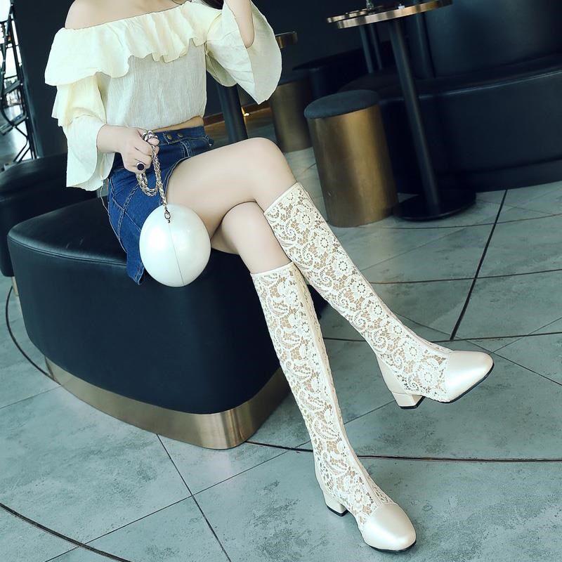 Sandals Women's Long Version Summer Boots Women's 2020 Spring New Sandals Women's Baotou Flats Hollow Flat Heel Net Boots High