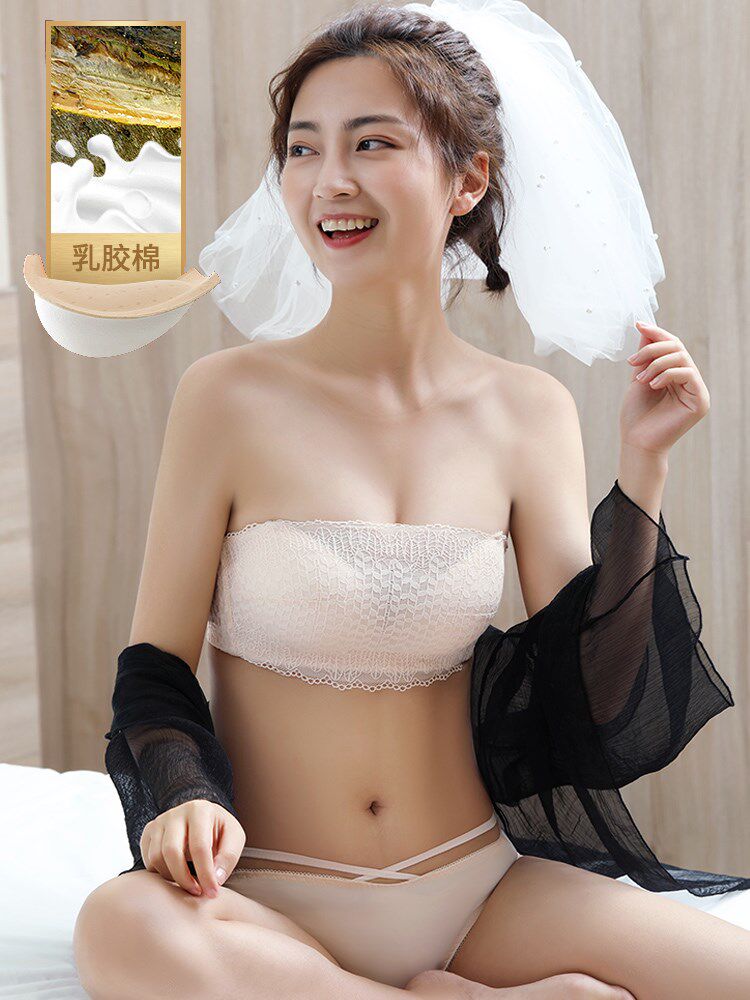 No sling underwear women's strapless bra gathered non-slip small chest thickened 6cm bandeau anti-away light without steel ring 8cm