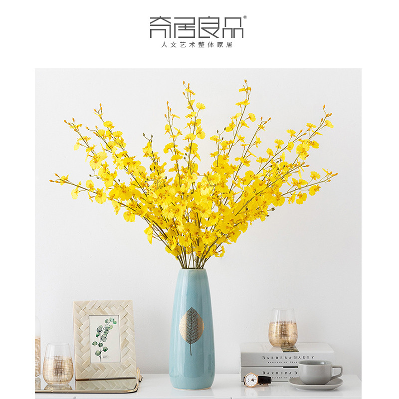 Qiju Liangpin creative yellow dancing orchid simulation flower fake flower Living room dining table Spring flower arrangement decoration decoration