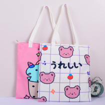 Large capacity handbag canvas hand-carrying file bag art cram class portable storage bag large art bag cartoon cute simple boy and girl Primary School junior high school student book bag make-up class bag