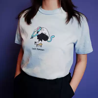 Dutch Leon Karssen blue cat skateboard tie-dye short sleeve t-shirt HIGH POP TEE spot Ollie