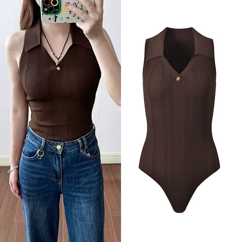 Balmanjina 2026 Summer New Polo Collar Sleeveless Vest Versatile Slimming Off-Shoulder Top Balmanjina 2026 Summer New Polo Collar Sleeveless Vest Versatile Slimming Off-Shoulder Top