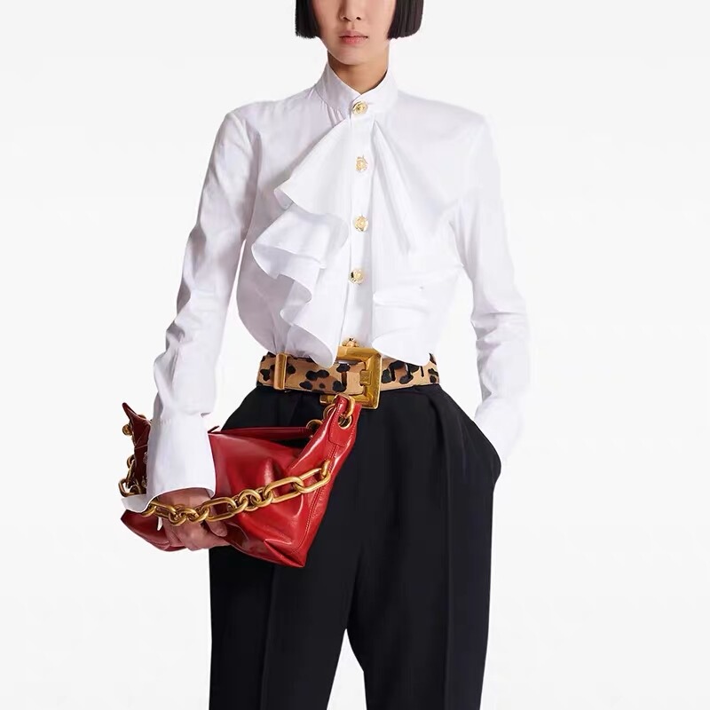 Balmanjina 2026 Early Spring New Ruffled Poplin Shirt, Elegant, Slim-Fitting, Versatile Long-Sleeved Top
