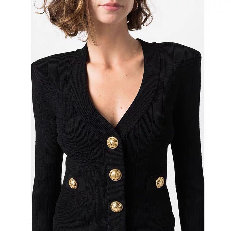 Balmain Gina 2026 Qie Wei Same Style Black Cardigan Coat High-Waisted Long Suit Dress Knit Top