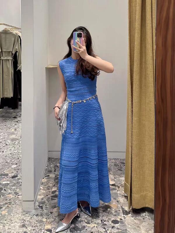 Balmanjina 2026 New Style Chanel-Inspired Round Neck Sleeveless Knitted Mid-Length Dress Slim Fit Dress m Brand