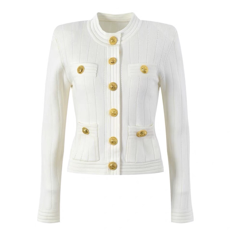 Balmain Gina Stylish Gold-Button Long-Sleeve Padded Shoulder Knit Cardigan 2025 Spring Four-Pocket Fashion Versatile Jacket