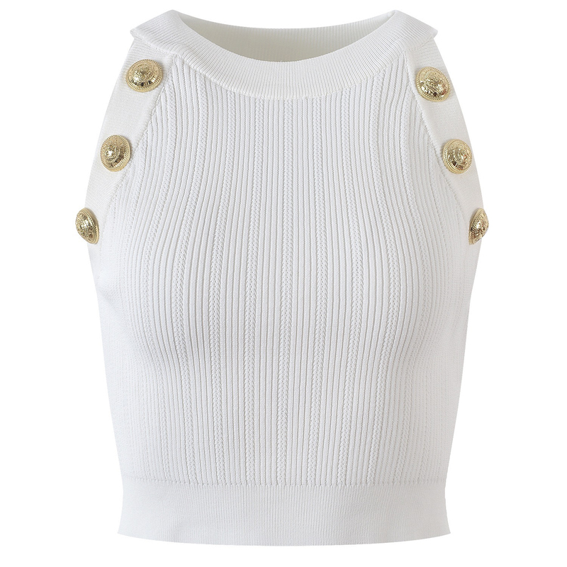 Balmanjina 2025 Early Spring New Style Small Chanel-Inspired Halter Neck Sleeveless Short Knitted Off-Shoulder Camisole Top