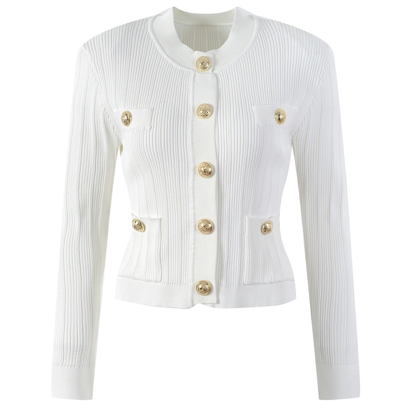 Balmain Gina 2025 Early Spring New Style Knitted Cardigan Top with Shoulder Pads, Elegant and Versatile Sweater Jacket