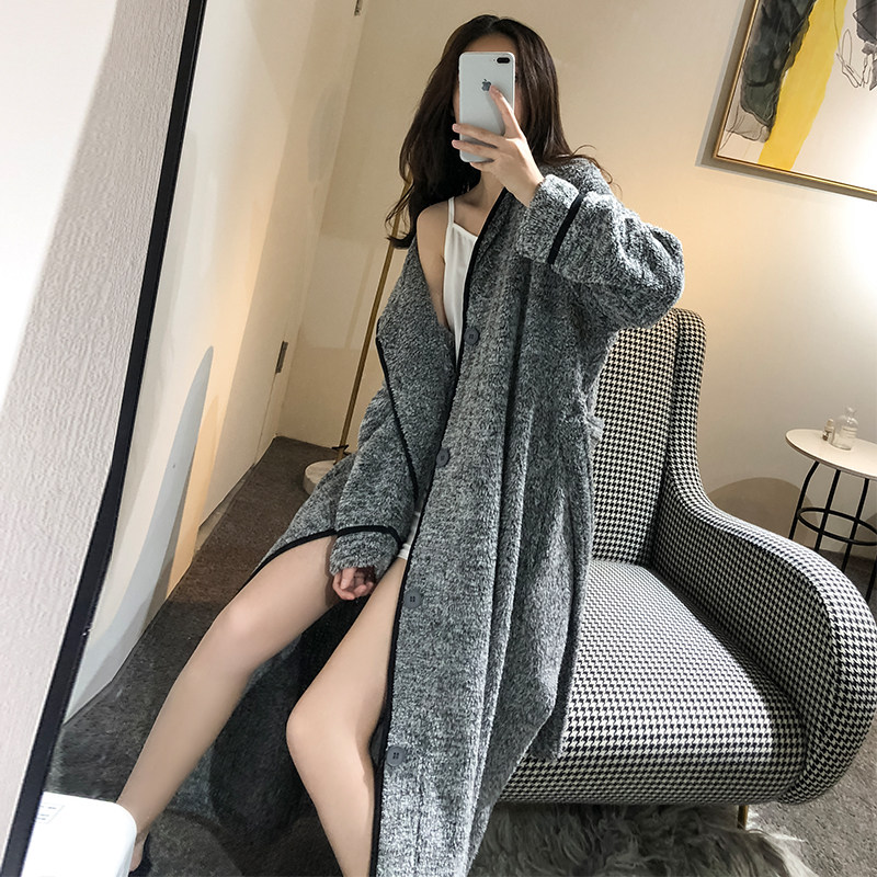 Nightgown thickened coral fleece couple pajamas autumn and winter men and women large size plus velvet lengthened bathrobe warm home service