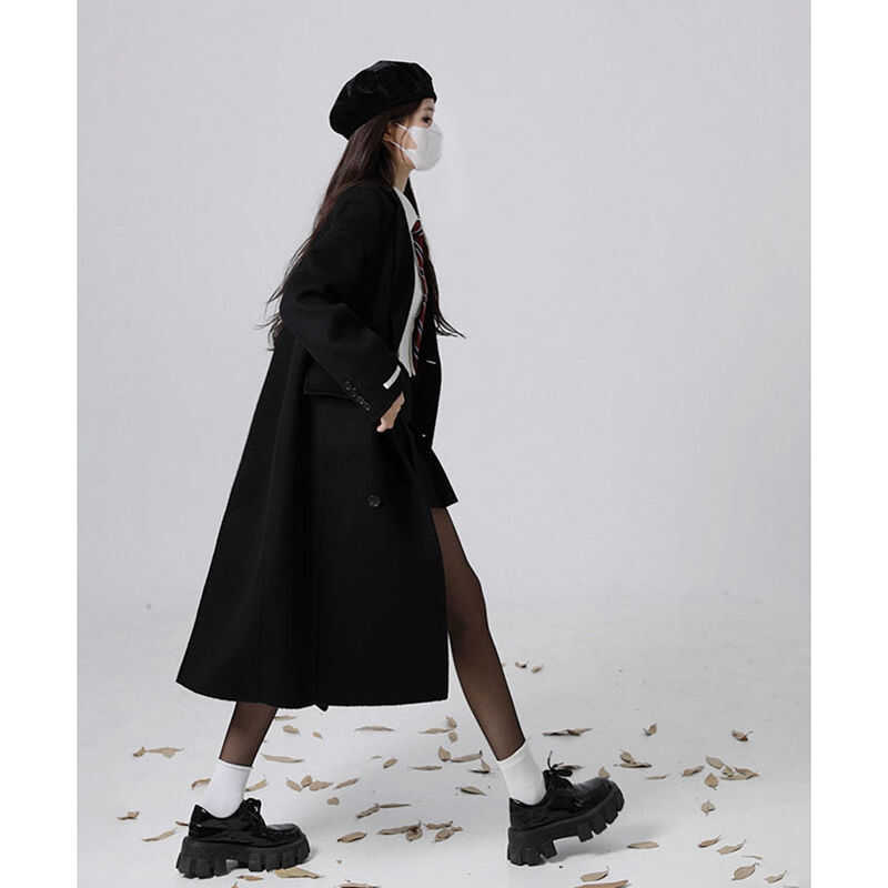 Mid-Length Women's Spring and Autumn Trench Coat, Petite Black 2024 Trench Coat, High-End Korean Style New Coat