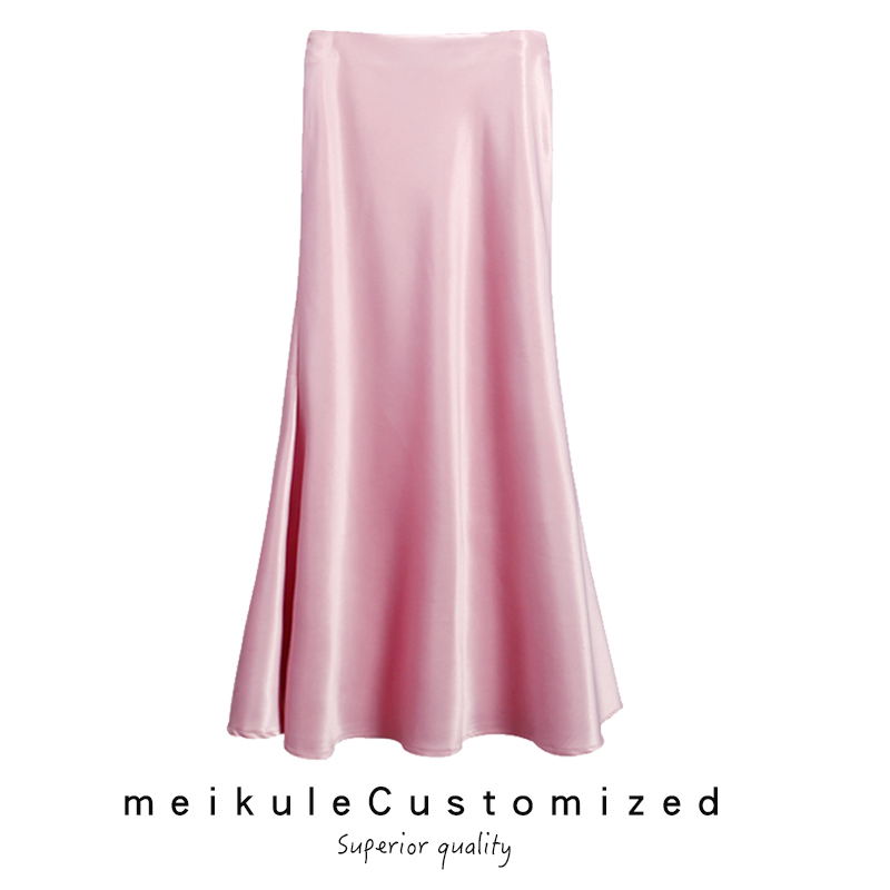 New Drapey Glossy Satin High-Waisted A-Line Fishtail Skirt, Retro Slimming Skirt, Silky Solid Color Long Skirt