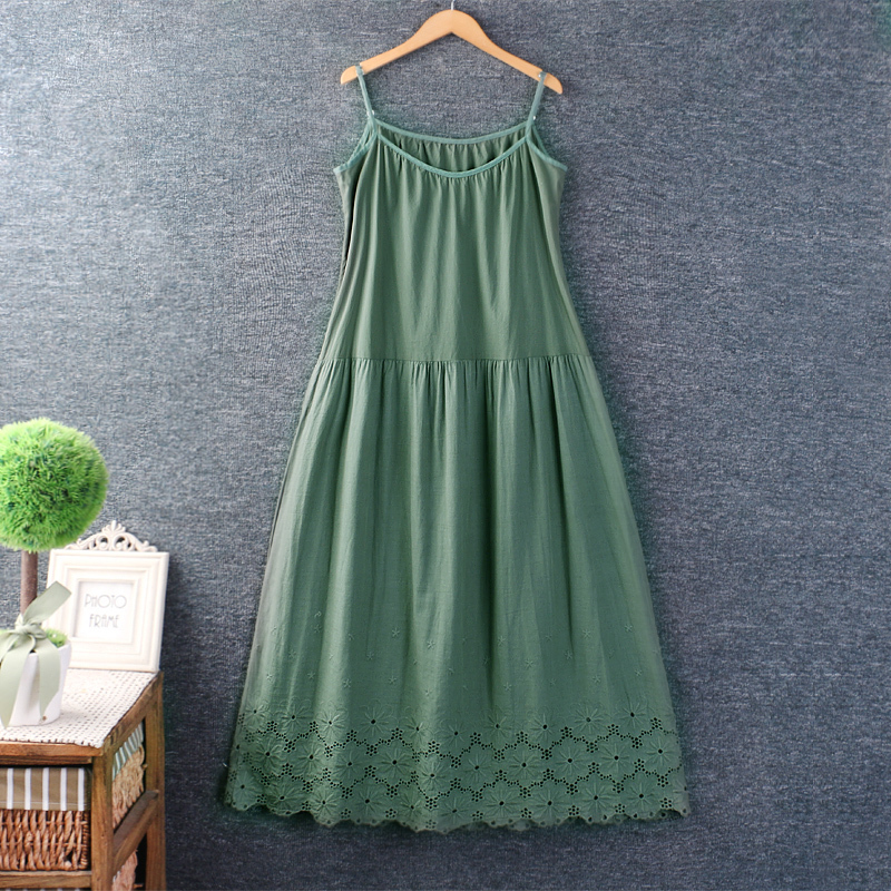 Summer New Style Fresh Layered Cotton Petticoat Slip Dress with Hollow Embroidery Loose Base Dress Long Dress