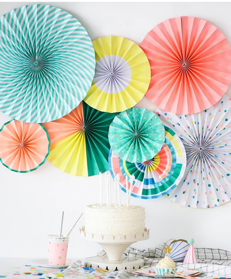 Children's Day window decoration Colorful dress up paper fan flower Birthday festival background wall atmosphere decoration charm
