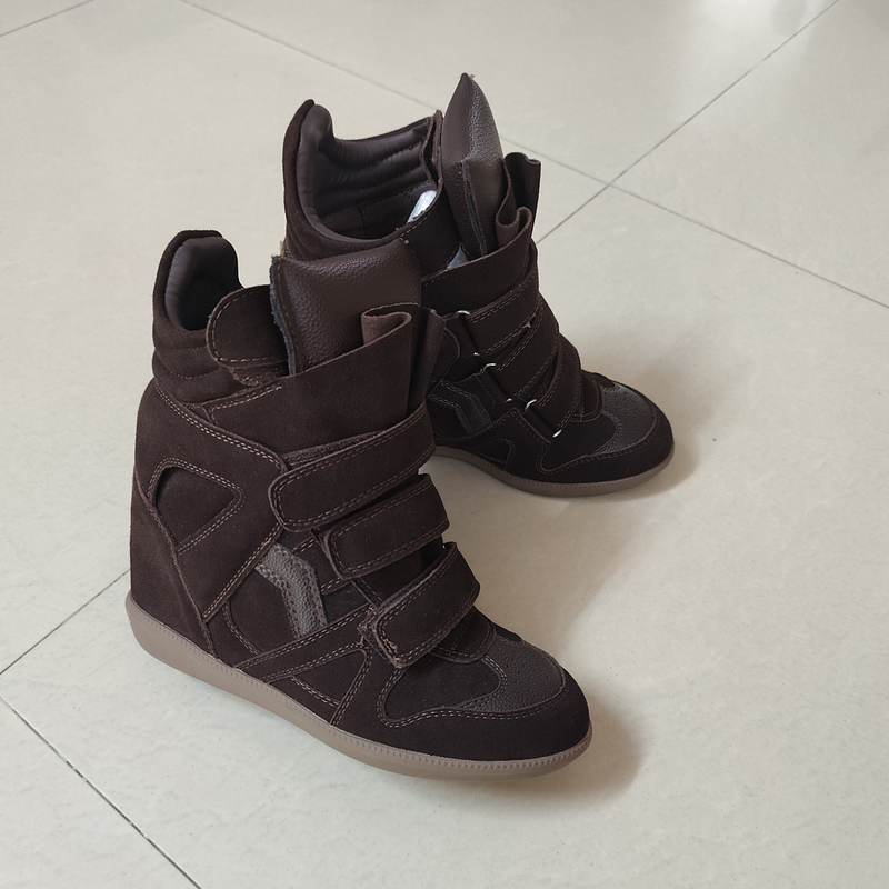 European and American Street Style 2025 Autumn and Winter New Style Genuine Leather Women's Shoes with 7cm Height Increase, Thick-Soled Short Boots, Women's Casual Sports Shoes