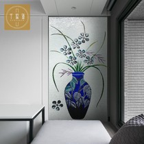 Creative Green Flower Porcelain Mosaic cut background wall glass tiles Decorative Painting Art Mural Small Grain New Chinese