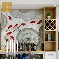 Light and luxurious mosaic background wall tile cut painting New Chinese puzzle parquet Nine Fish Tut Mural Guan Guan Decoration Painting