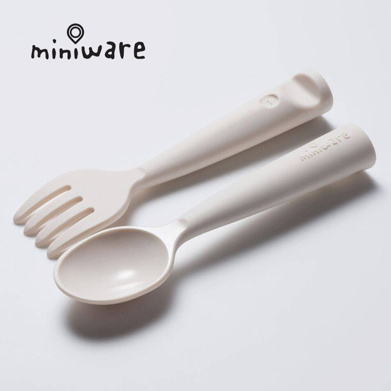 American Miniware Baby Silicone Training Meal Fork Spoon Cutlery Sets Combined Baby Children Deputy Food Tablespoon Portable