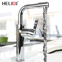 All copper kitchen single hole cold and hot water pure copper faucet vegetable basin 360 degree rotating faucet double temperature single hole