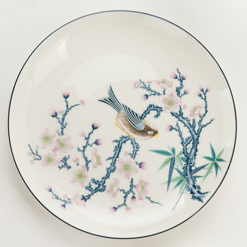 Jinlanyu Tangshan bone china 10 inch large flat plate dumpling plate 10 deep plate round western food plate pad plate shallow plate