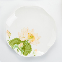 Jin Lan Jade bone porcelain tableware 10 inches lotus plate home simple ceramic flat plate 10 inch lotus leaf plate