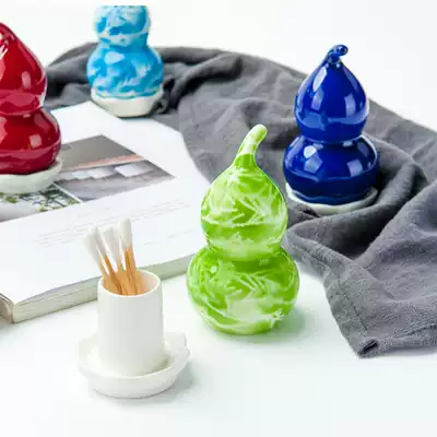 Creative colorful bone china gourd toothpick box fashion ceramic toothpick tube living room home decoration toothpick jar