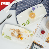 Bone China long square plate Korean small fish plate sushi plate 11 inch ceramic plate microwave oven for long shrimp plate