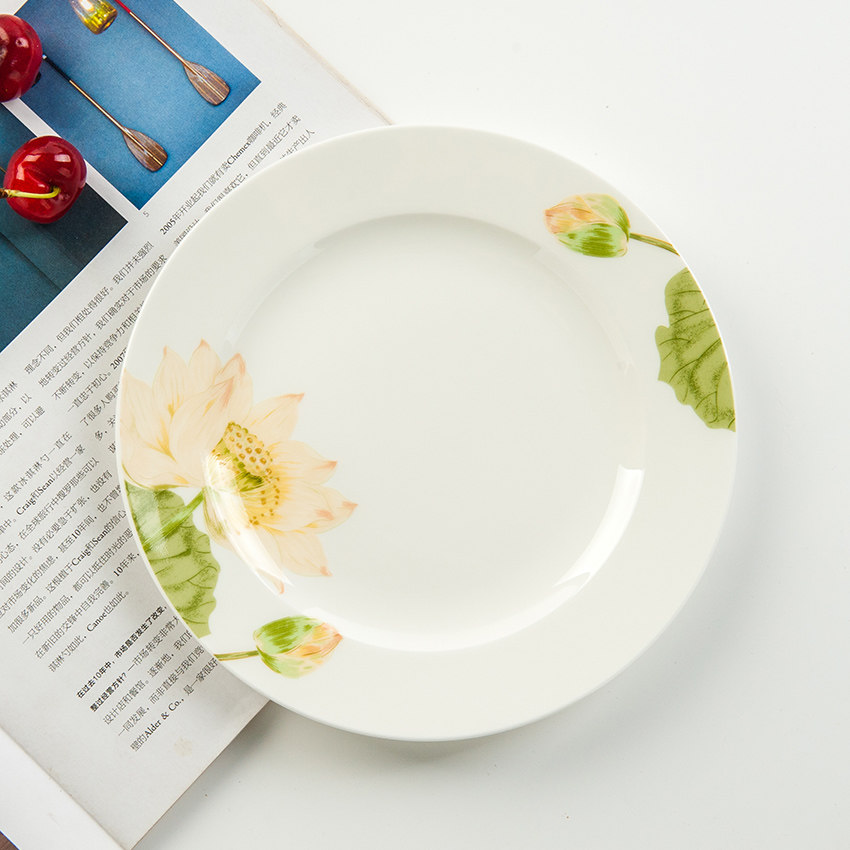 Household Tangshan bone china 7-inch household small flat plate shallow plate small plate cake plate ceramic breakfast plate 7-inch bone plate