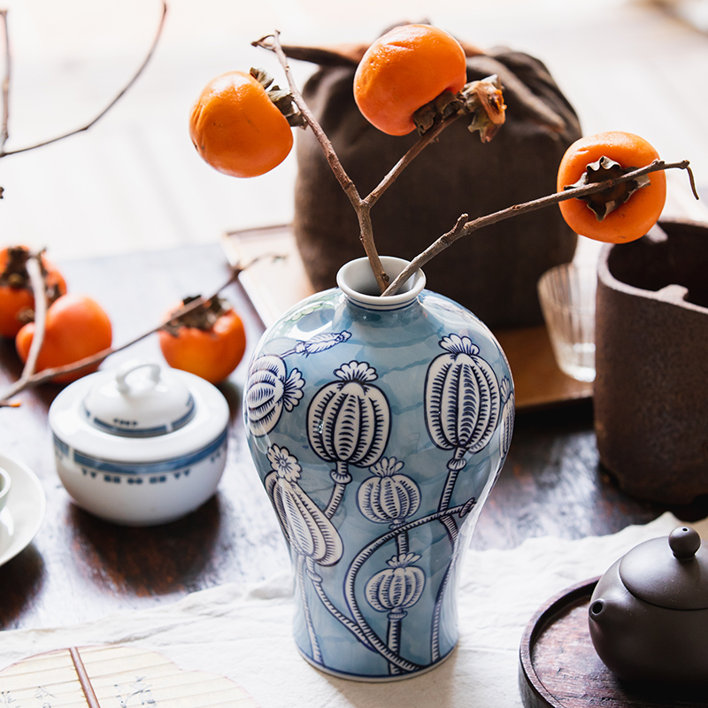 Harvest Lodge New Chinese Green Flower Porcelain Ceramic Vase Living Room Tabletop Pendulum with Tomato Seeds Decorative home Xuanguan-Taobao